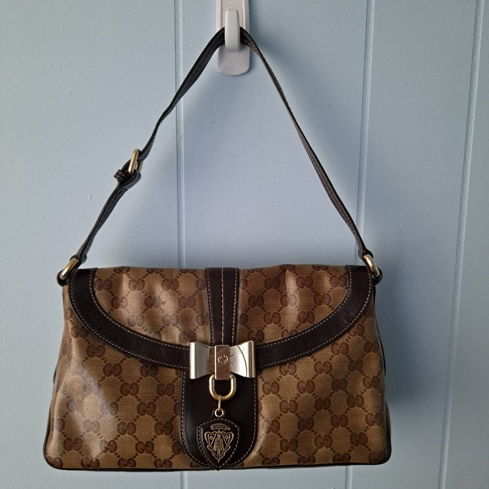 Gucci GG Crystal Canvas and Leather Small Duchessa Shoulder Bag